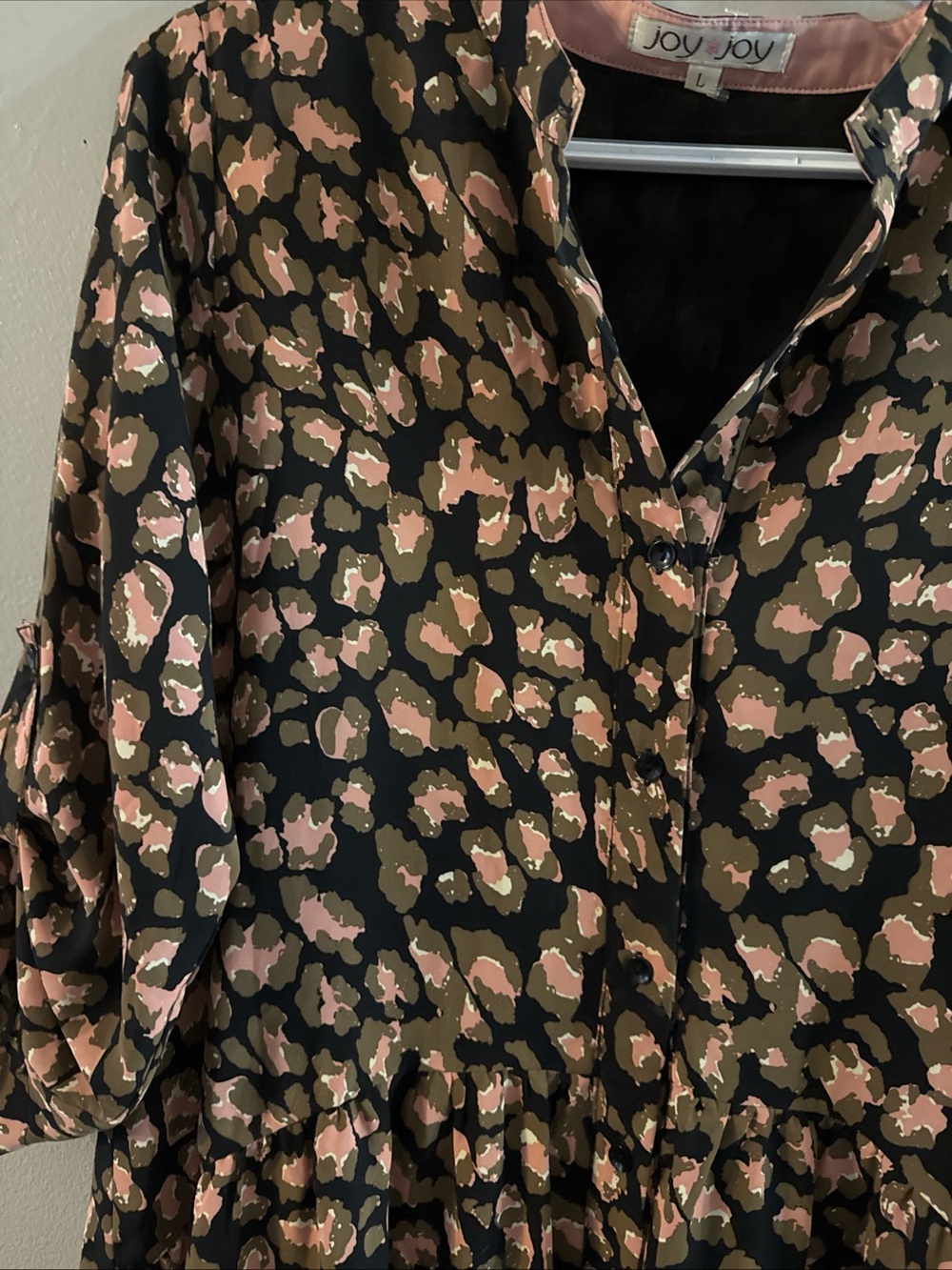 Joy Joy Black Dress with Pink and Olive Spot Floral Print L y26 - Picture 2 of 11